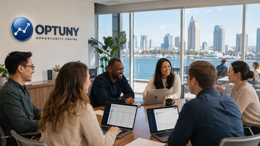 Optuny team working through an opportunity map in the San Diego office